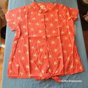 Brand New Cat & Jack Girls Pink Button Down Tie Front Heart Shirt XXL(18)